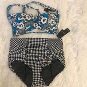 Torrid high waisted gingham and floral swimsuit